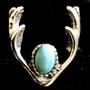 Silver Antler Ring with Turquoise Stone, Size 4